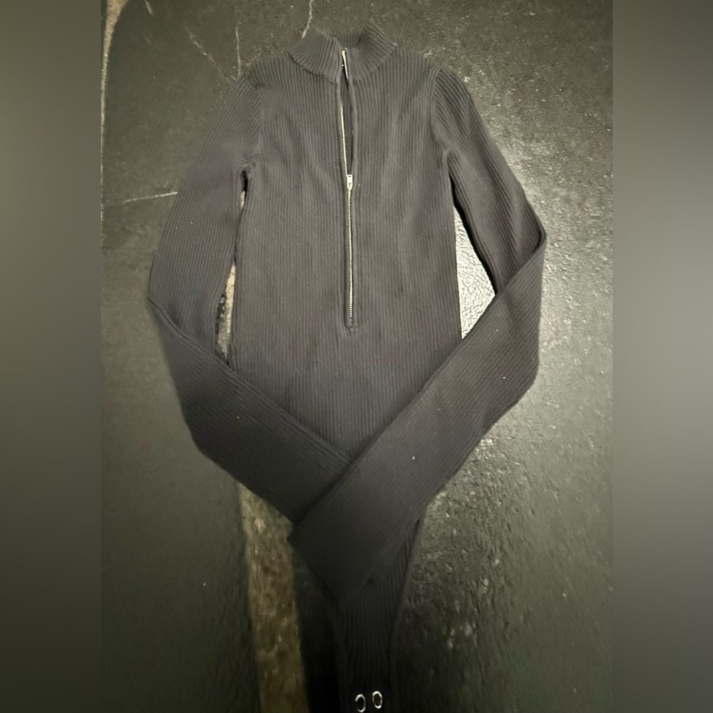 Good American Virgo Long Sleeve Ribbed Thong Bodysuit Black XS - Picture 5 of 9